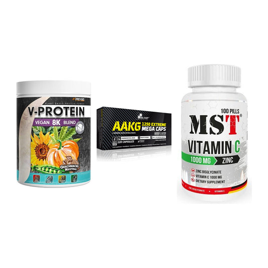 Pflanzliches Set: ProFuel V-Prote + Olimp AAKG + MST Vitamin C – alle enthaltenen Artikel