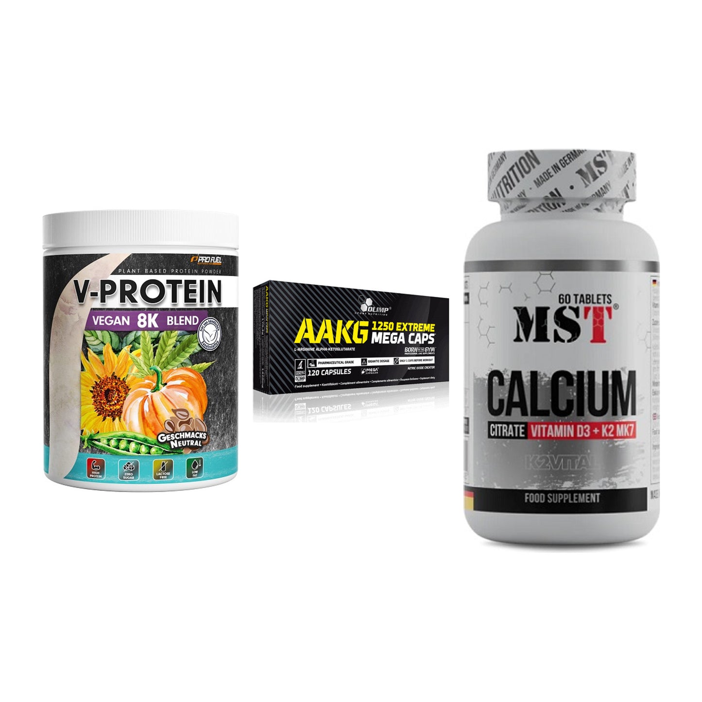 Pflanzliches Set: ProFuel V-Prote + Olimp AAKG + MST Calcium – alle enthaltenen Artikel