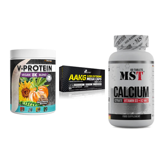 Pflanzliches Set: ProFuel V-Prote + Olimp AAKG + MST Calcium – alle enthaltenen Artikel