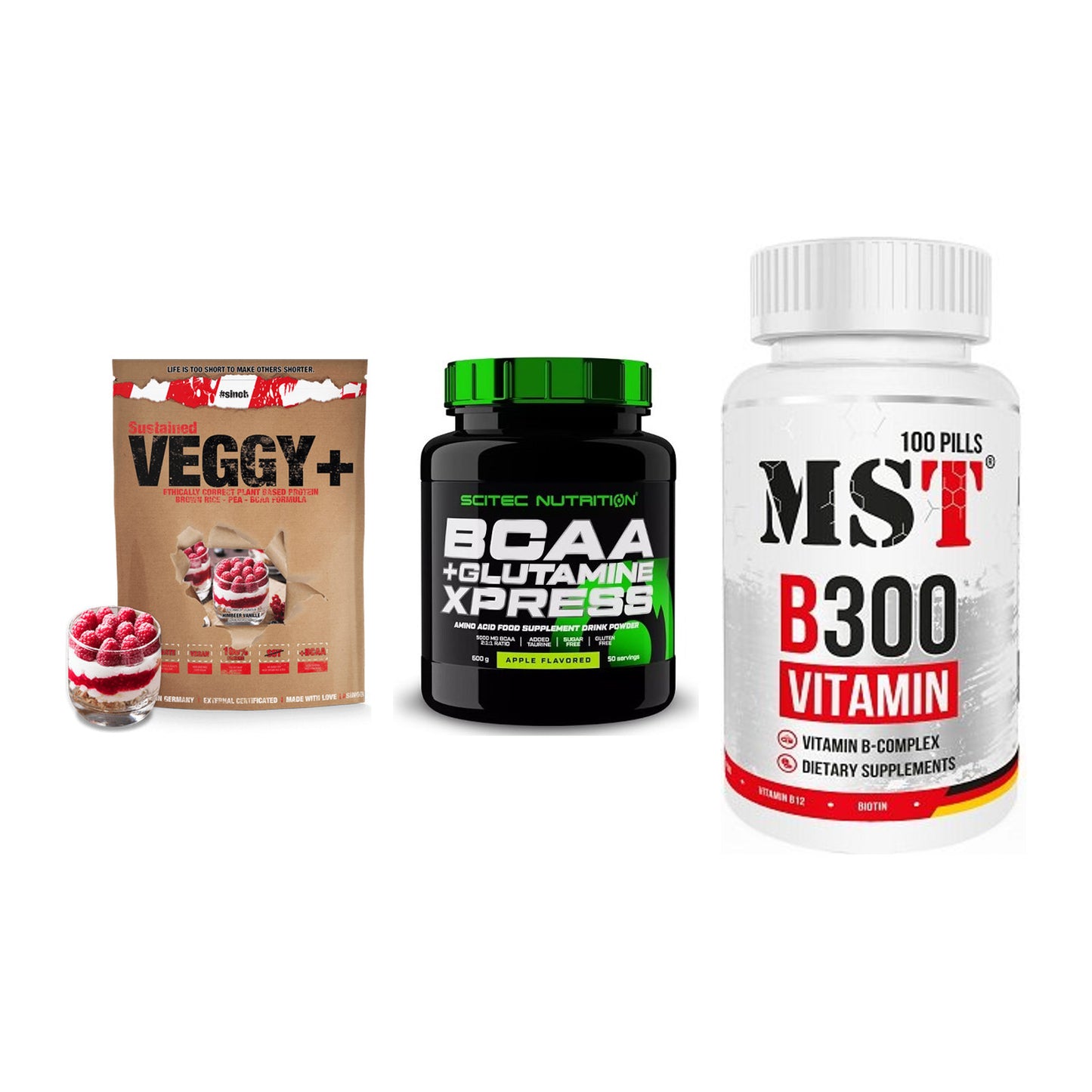Pflanzliches Set: Sinob VEGGY + Scitec BCAA + MST B300 – alle enthaltenen Artikel