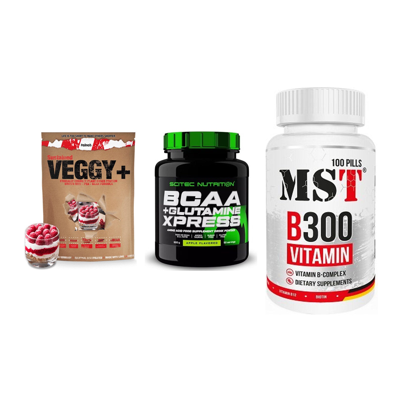 Pflanzliches Set: Sinob VEGGY + Scitec BCAA + MST B300 – alle enthaltenen Artikel