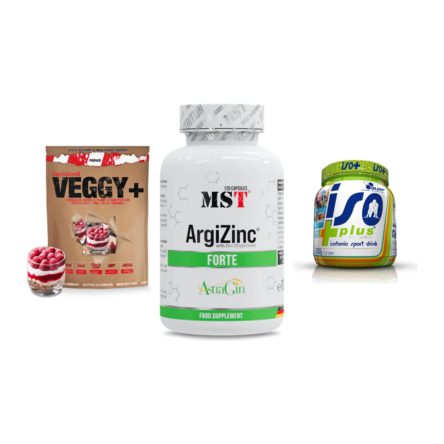 Pflanzliches Set: Sinob VEGGY + MST ArgiZinc + Olimp Iso Plus – alle enthaltenen Artikel