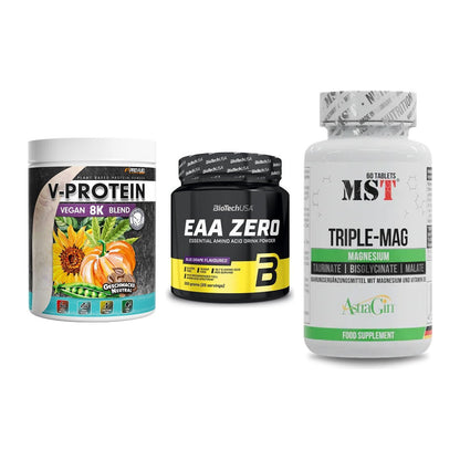 Pflanzliches Set: ProFuel V-Prote + BioTech EAA + MST Tripple Mag – alle enthaltenen Artikel