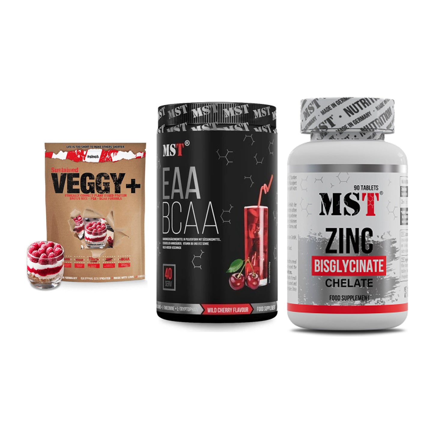 Pflanzliches Set: Sinob VEGGY + MST EAA & BCAA + MST Zinc – alle enthaltenen Artikel