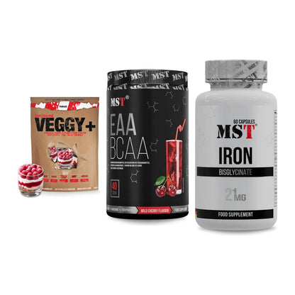Pflanzliches Set: Sinob VEGGY + MST EAA & BCAA + MST Iron – alle enthaltenen Artikel