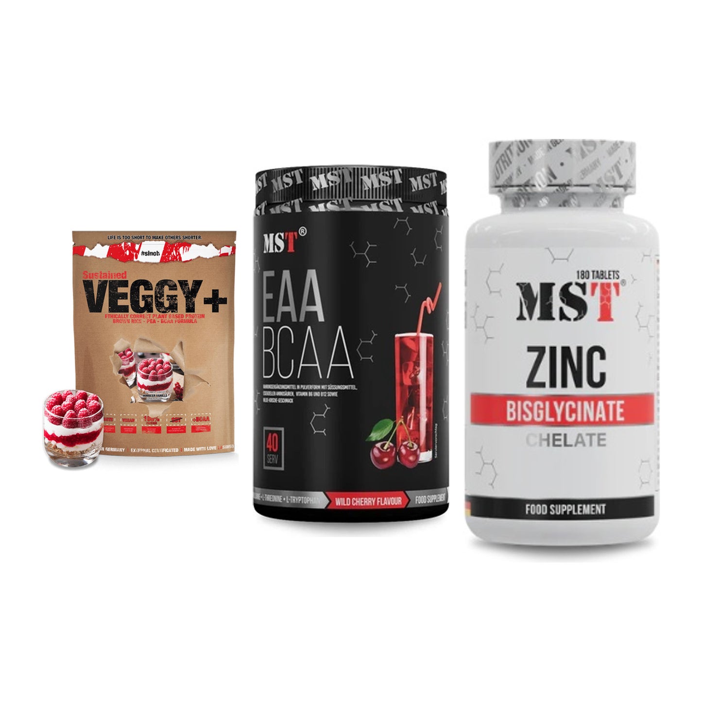 Pflanzliches Set: Sinob VEGGY + MST EAA & BCAA + MST Zinc – alle enthaltenen Artikel