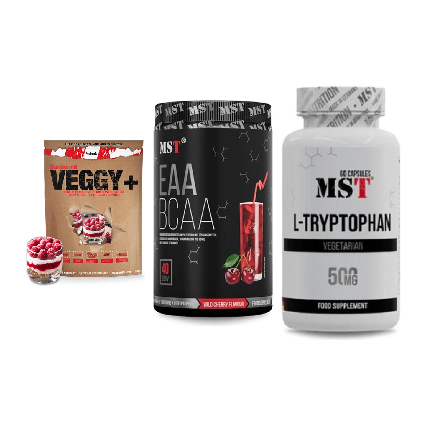 Pflanzliches Set: Sinob VEGGY + MST EAA & BCAA + MST Tryptophan – alle enthaltenen Artikel