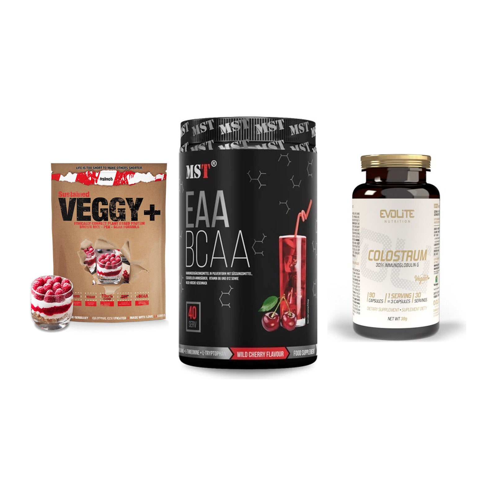Pflanzliches Set: Sinob VEGGY + MST EAA & BCAA + Evolite Nutriti – alle enthaltenen Artikel