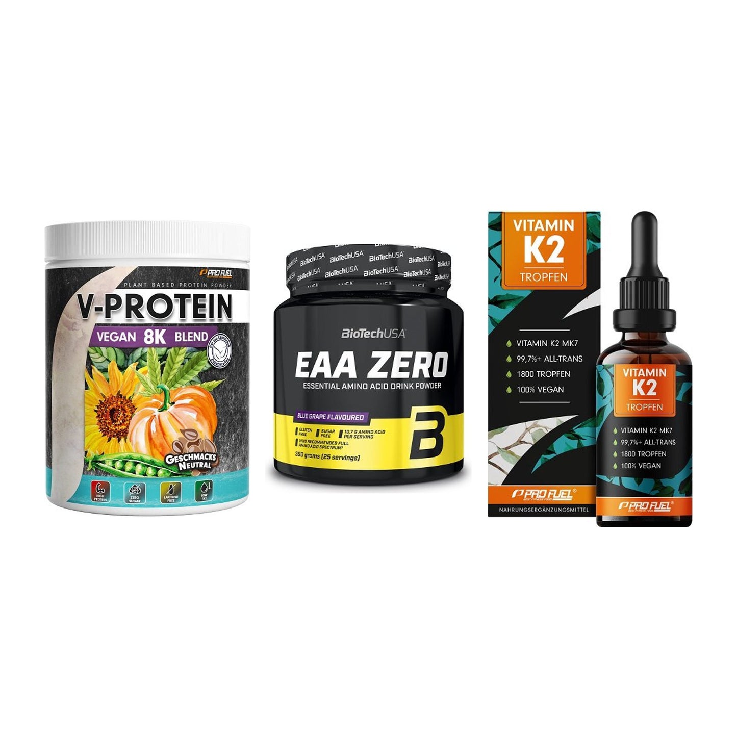 Pflanzliches Set: ProFuel V-Prote + BioTech EAA + ProFuel Vitamin – alle enthaltenen Artikel