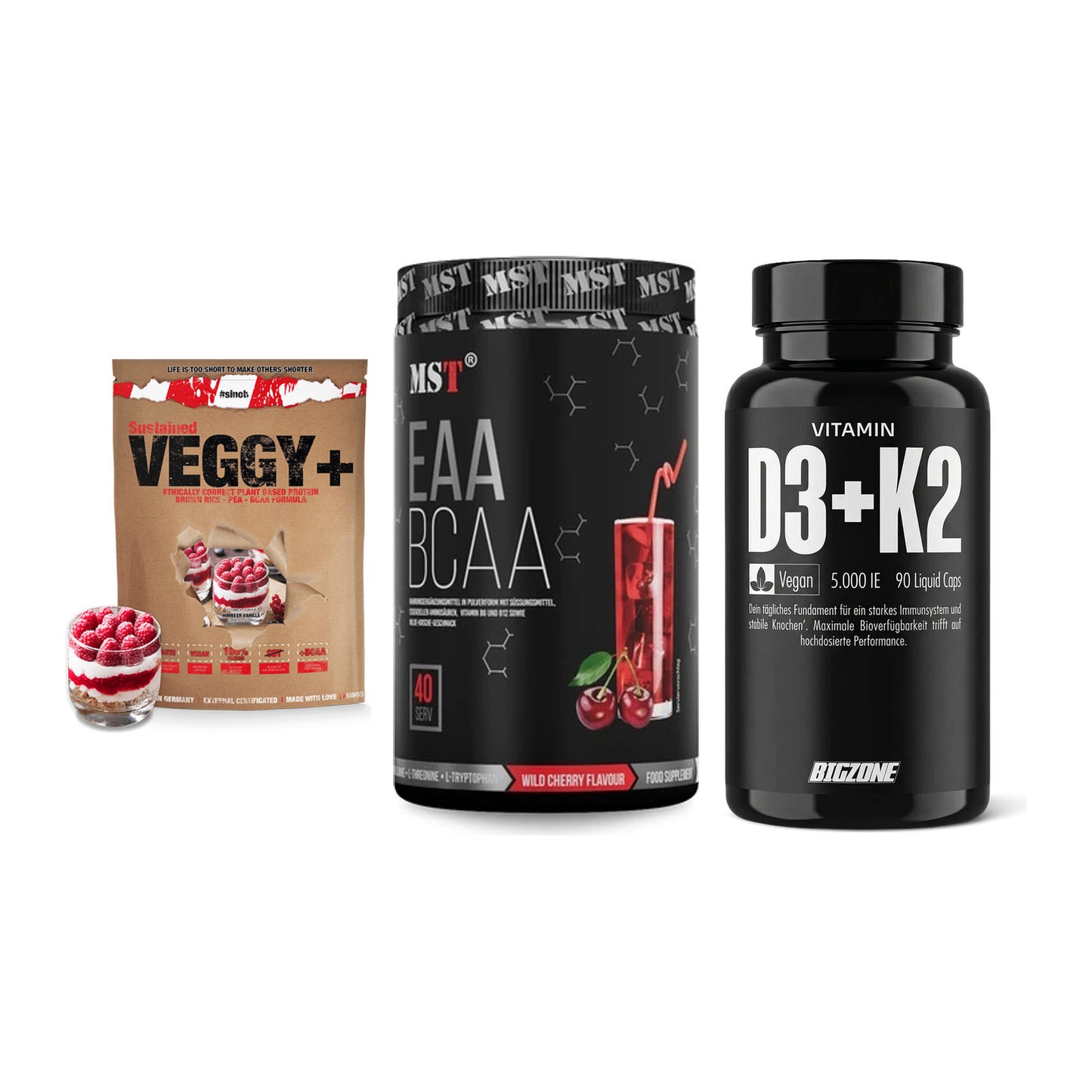 Pflanzliches Set: Sinob VEGGY + MST EAA & BCAA + Big Zone – alle enthaltenen Artikel