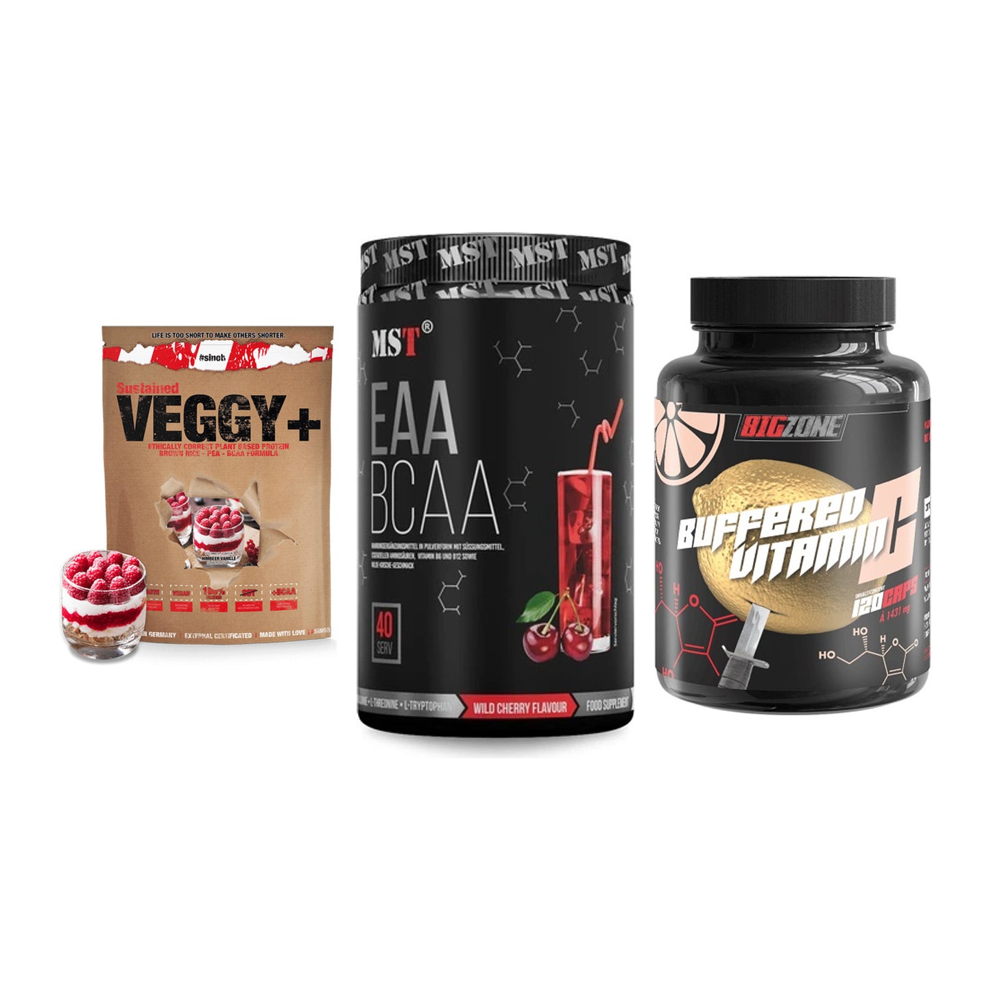 Pflanzliches Set: Sinob VEGGY + MST EAA & BCAA + Big Zone – alle enthaltenen Artikel
