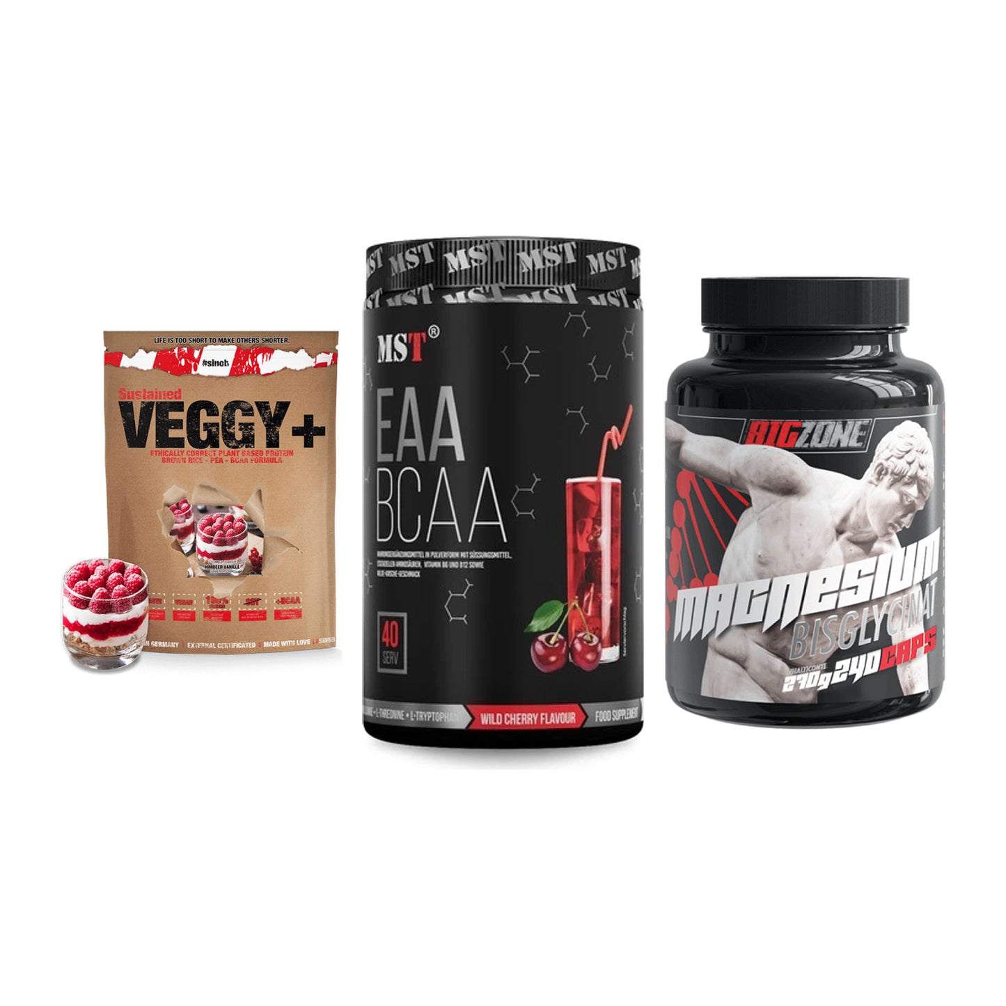 Pflanzliches Set: Sinob VEGGY + MST EAA & BCAA + Big Zone – alle enthaltenen Artikel