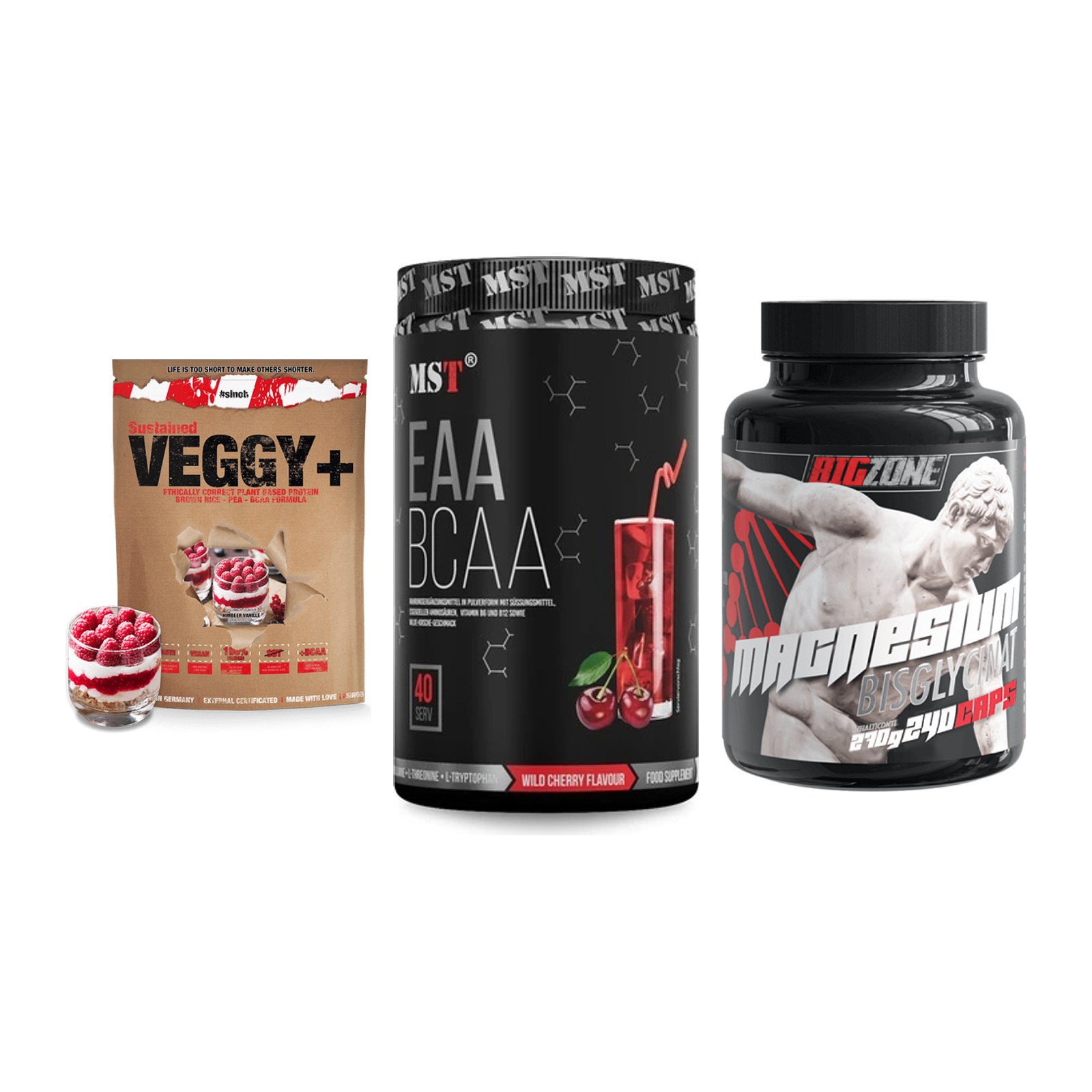 Pflanzliches Set: Sinob VEGGY + MST EAA & BCAA + Big Zone – alle enthaltenen Artikel