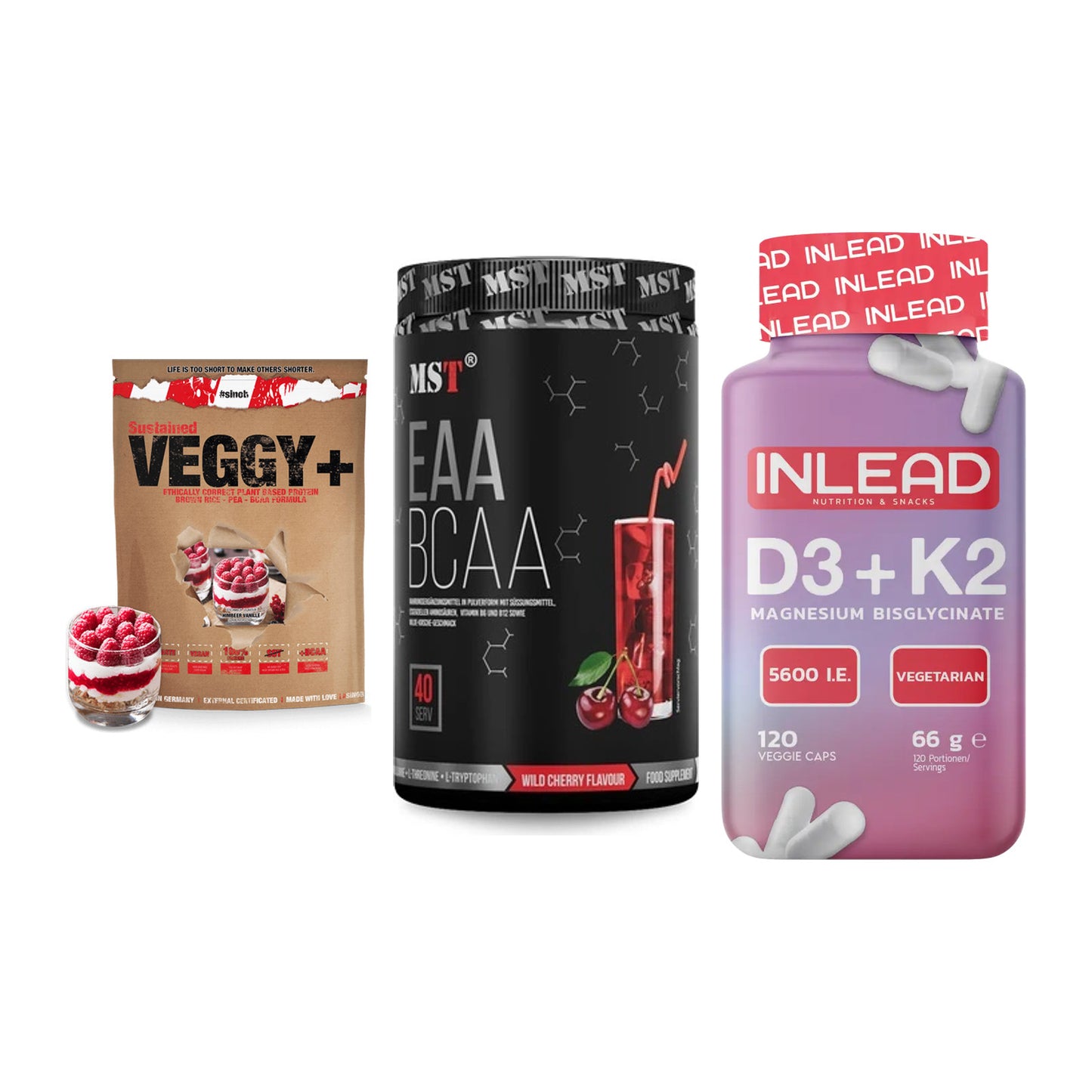Pflanzliches Set: Sinob VEGGY + MST EAA & BCAA + INLEAD Vitamin – alle enthaltenen Artikel