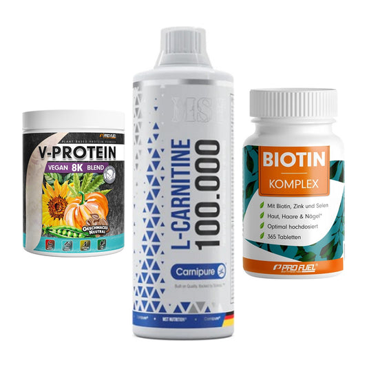 Pflanzliches Set: ProFuel V-Prote + MST L-Carnitine + ProFuel BIOTIN – alle enthaltenen Artikel