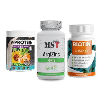 Pflanzliches Set: ProFuel V-Prote + MST ArgiZinc + ProFuel BIOTIN – alle enthaltenen Artikel