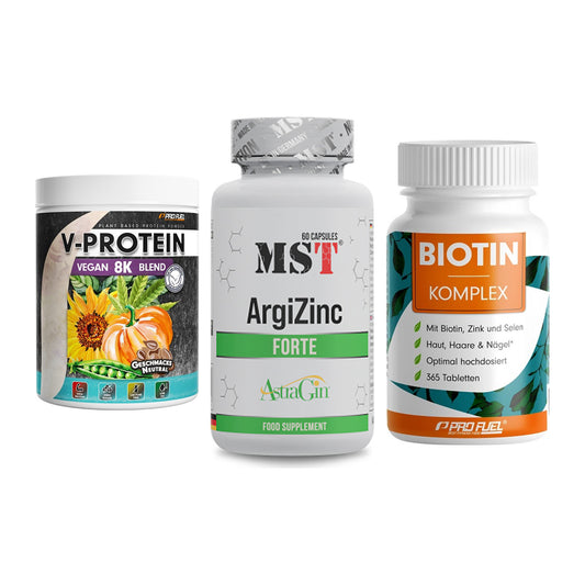 Pflanzliches Set: ProFuel V-Prote + MST ArgiZinc + ProFuel BIOTIN – alle enthaltenen Artikel