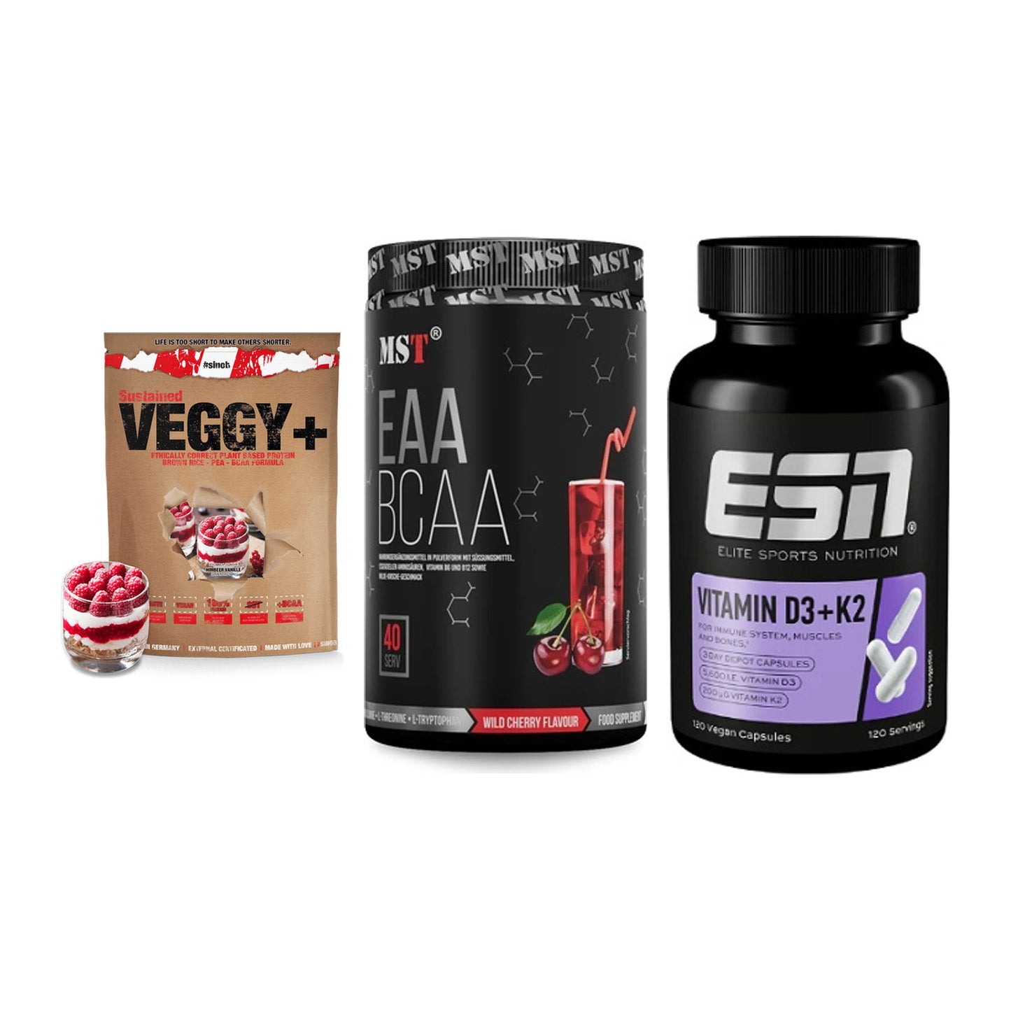 Pflanzliches Set: Sinob VEGGY + MST EAA & BCAA + ESN Vitamin D3 – alle enthaltenen Artikel