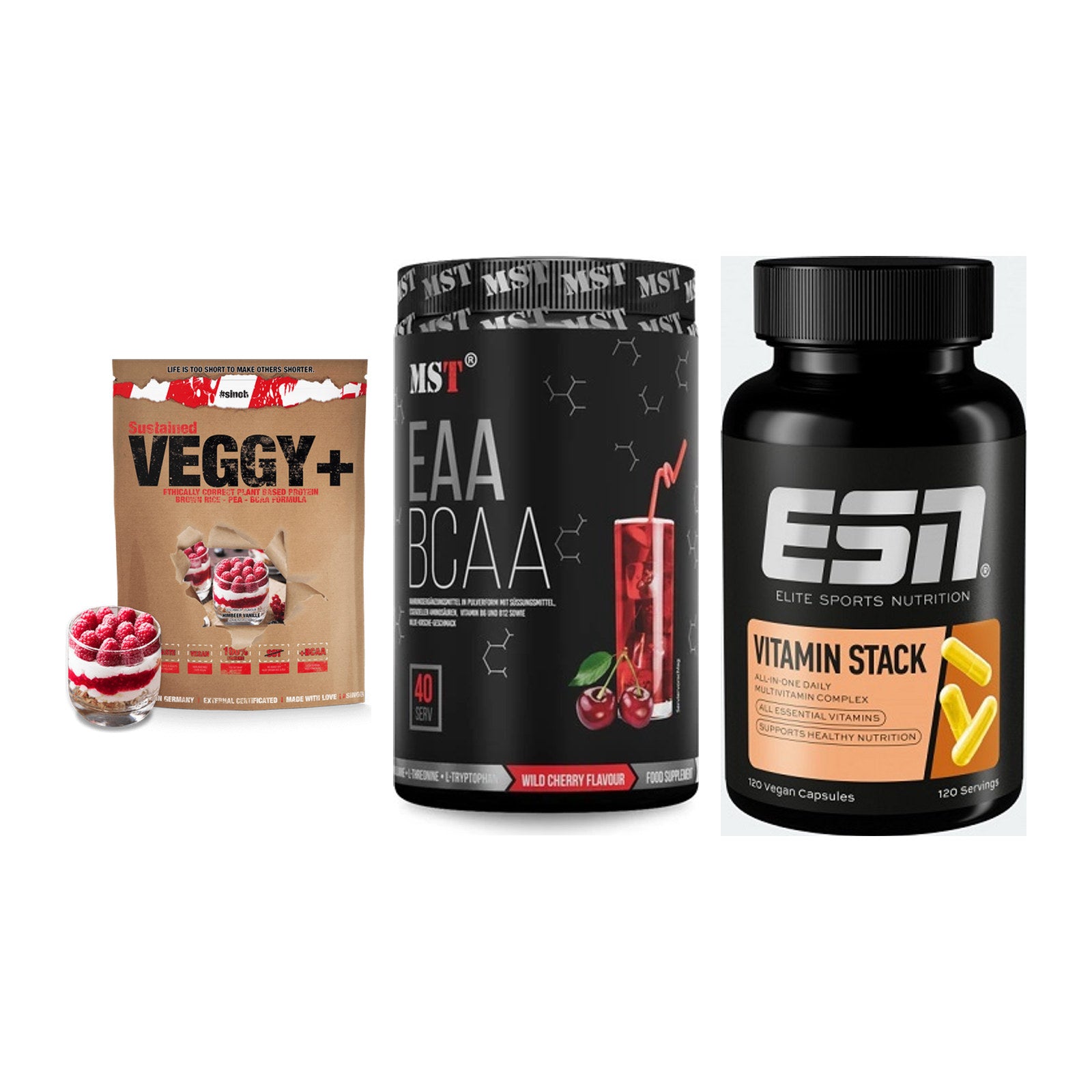 Pflanzliches Set: Sinob VEGGY + MST EAA & BCAA + ESN Vitamin – alle enthaltenen Artikel