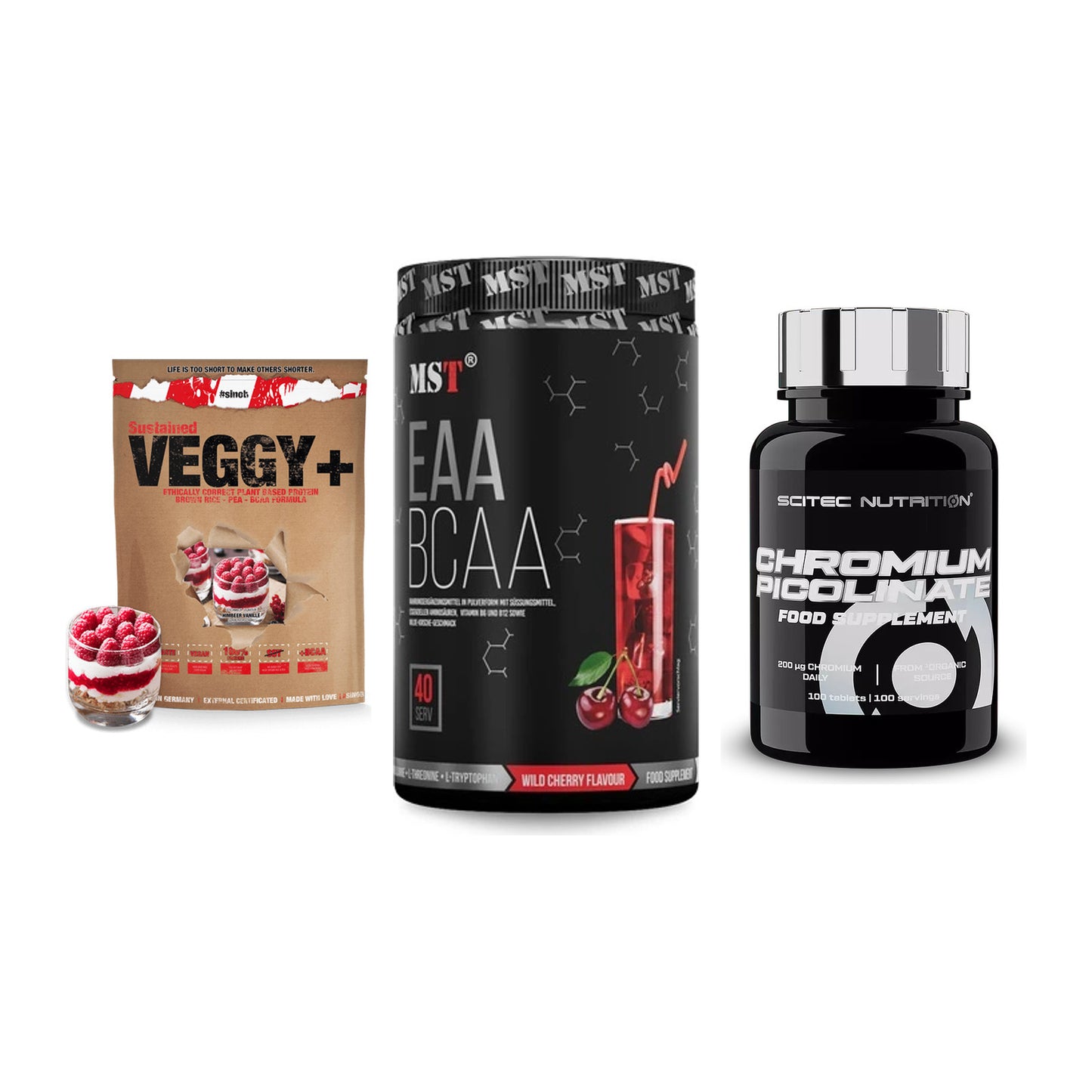 Pflanzliches Set: Sinob VEGGY + MST EAA & BCAA + Scitec Chromium – alle enthaltenen Artikel