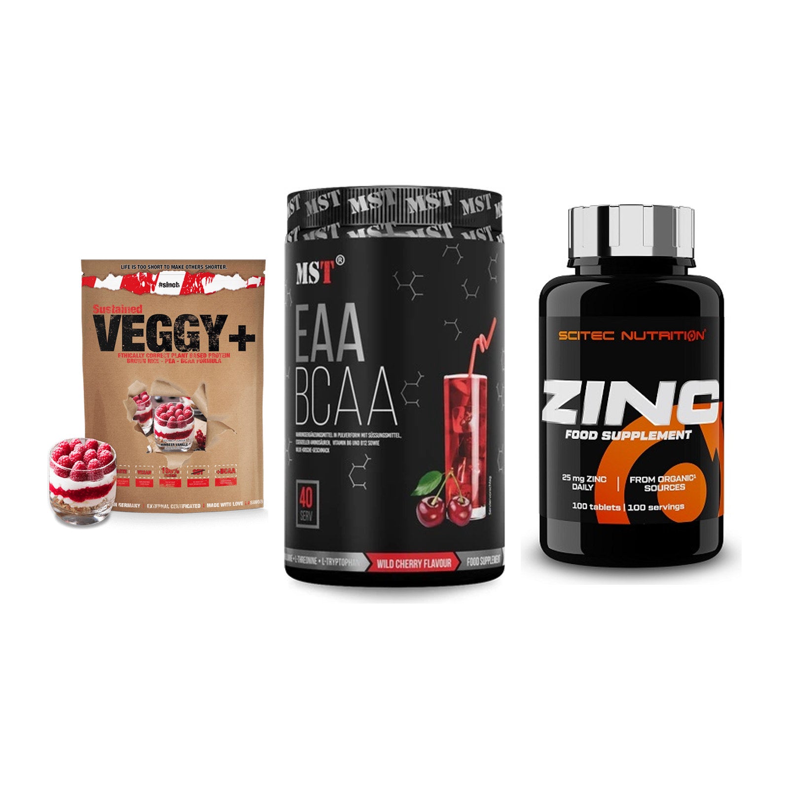 Pflanzliches Set: Sinob VEGGY + MST EAA & BCAA + Scitec Zinc – alle enthaltenen Artikel