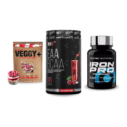 Pflanzliches Set: Sinob VEGGY + MST EAA & BCAA + Scitec Iron Pro – alle enthaltenen Artikel