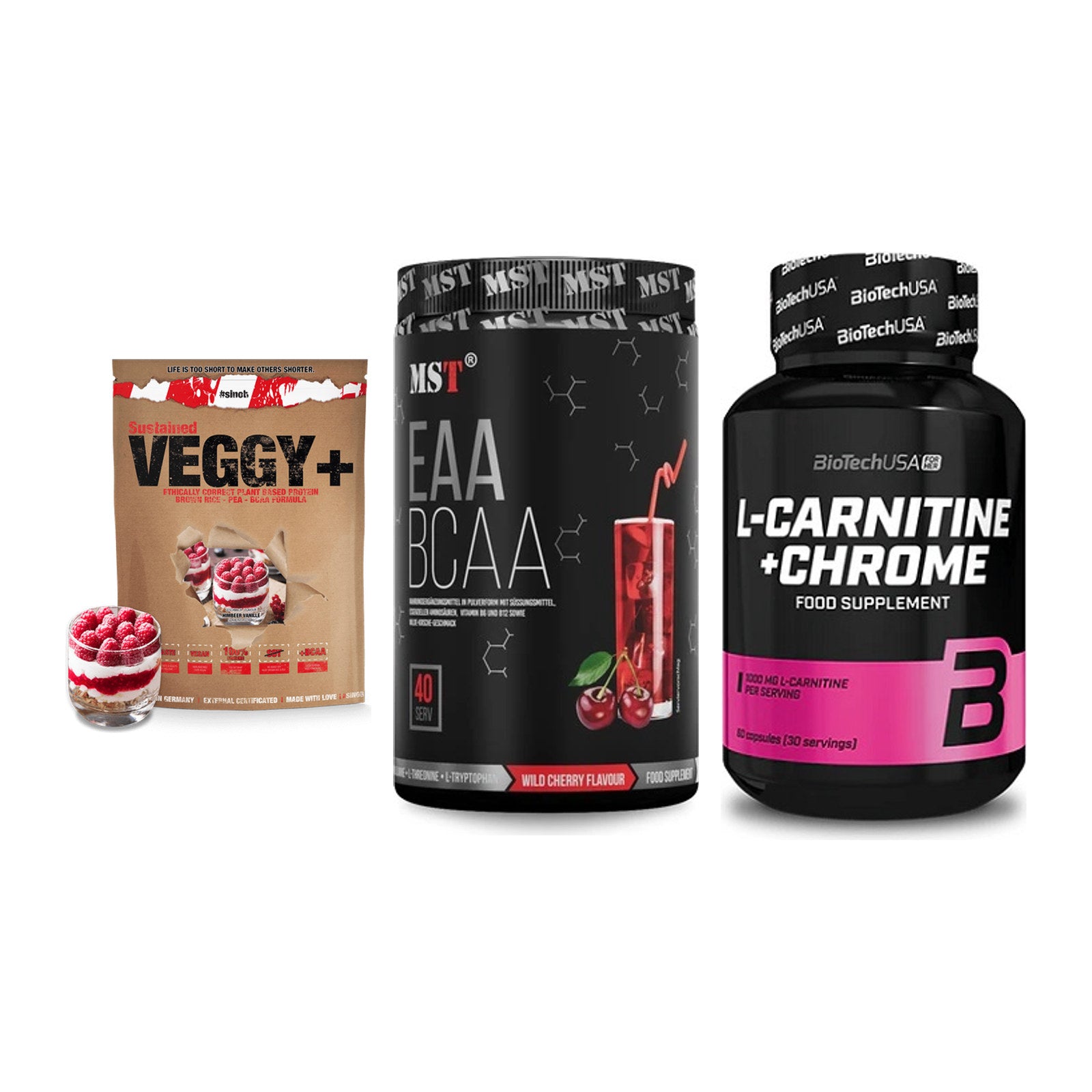 Pflanzliches Set: Sinob VEGGY + MST EAA & BCAA + BioTech L-Carni – alle enthaltenen Artikel