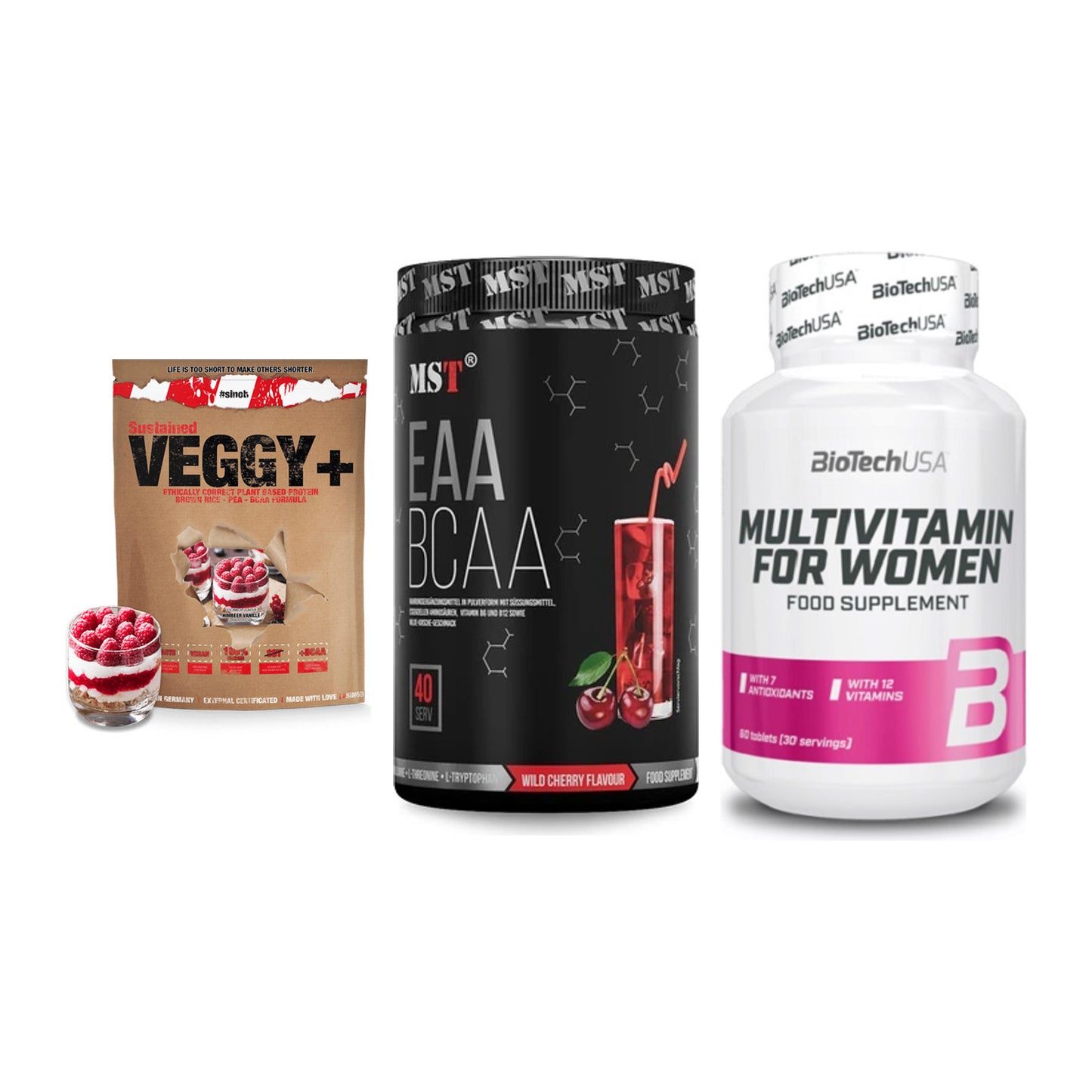 Pflanzliches Set: Sinob VEGGY + MST EAA & BCAA + BioTech Multivi – alle enthaltenen Artikel