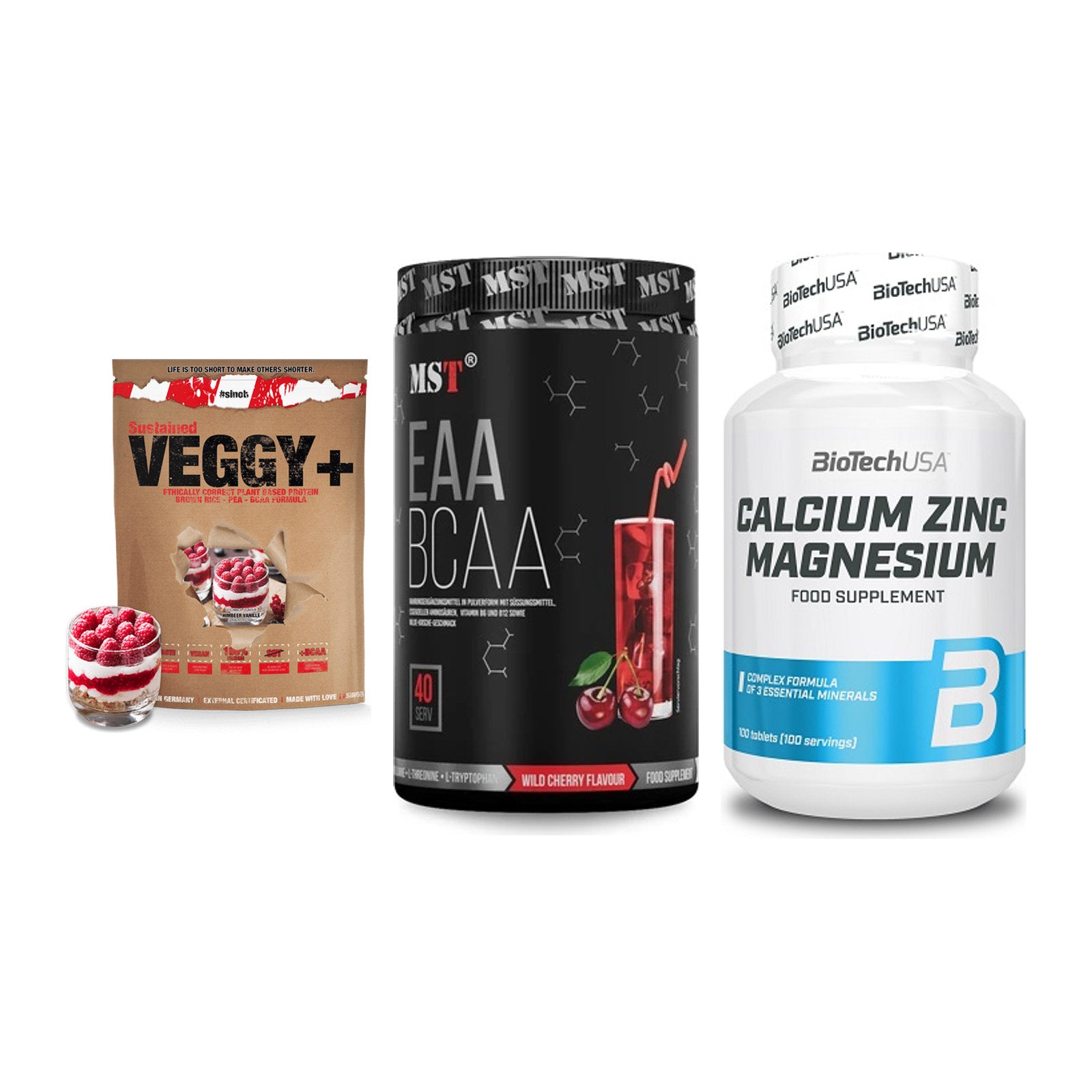 Pflanzliches Set: Sinob VEGGY + MST EAA & BCAA + BioTech Calcium – alle enthaltenen Artikel