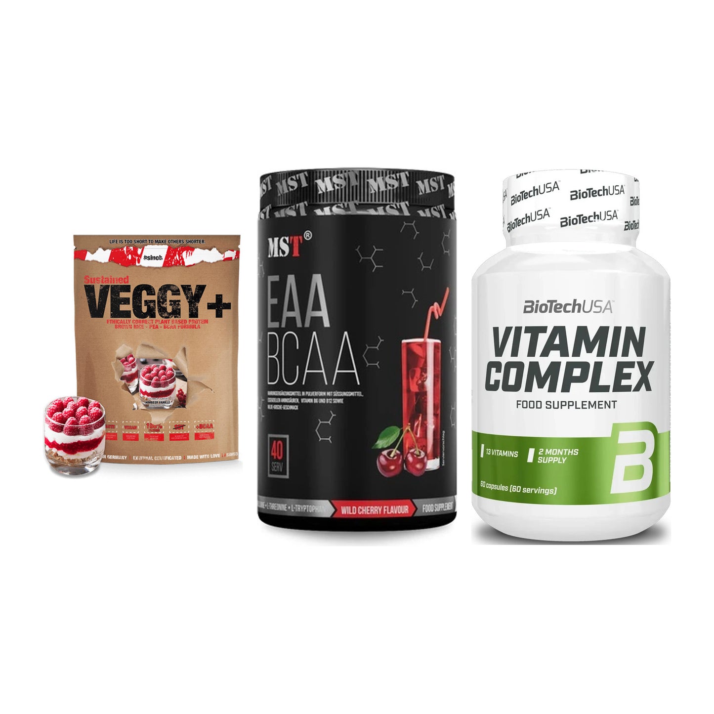 Pflanzliches Set: Sinob VEGGY + MST EAA & BCAA + BioTech Vitamin – alle enthaltenen Artikel
