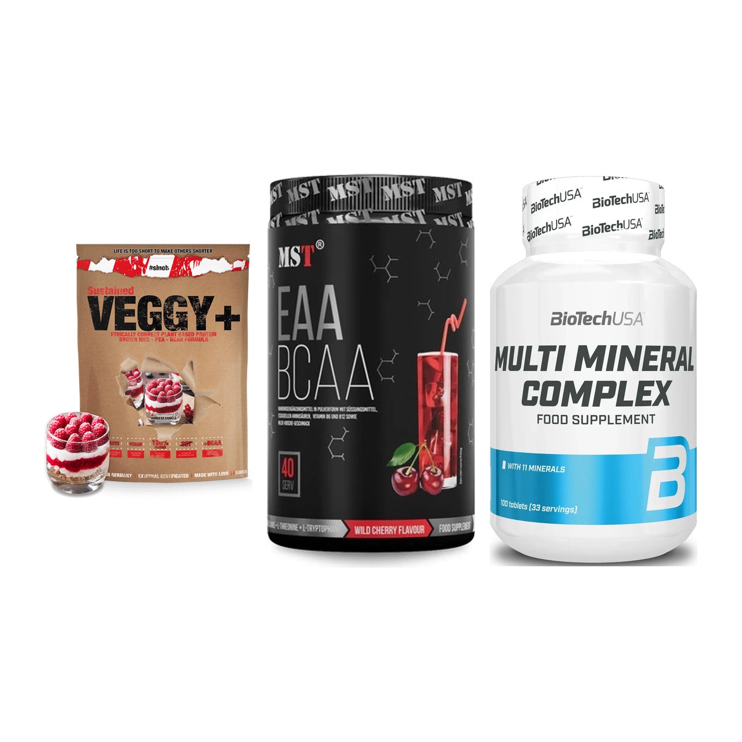 Pflanzliches Set: Sinob VEGGY + MST EAA & BCAA + BioTech Multi – alle enthaltenen Artikel