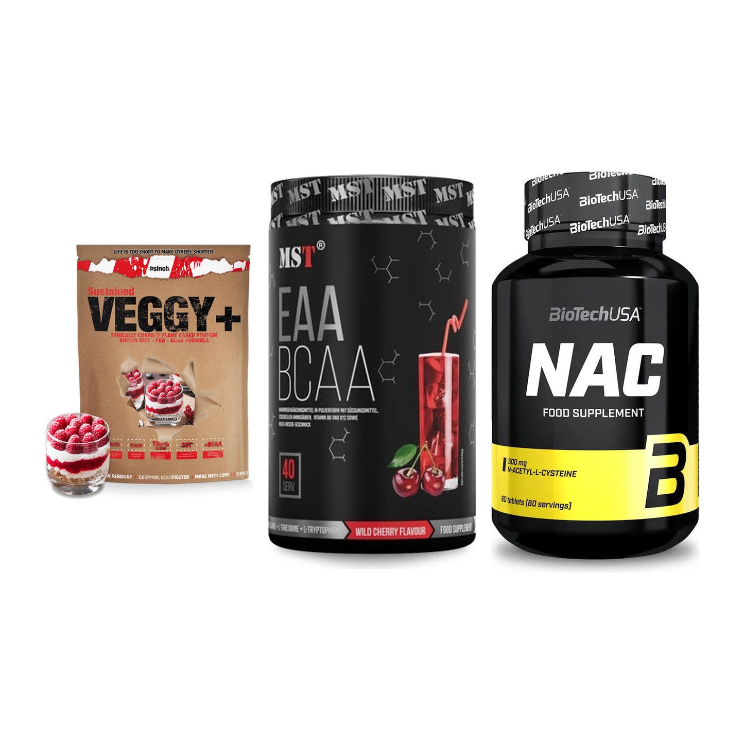 Pflanzliches Set: Sinob VEGGY + MST EAA & BCAA + BioTech NAC – alle enthaltenen Artikel