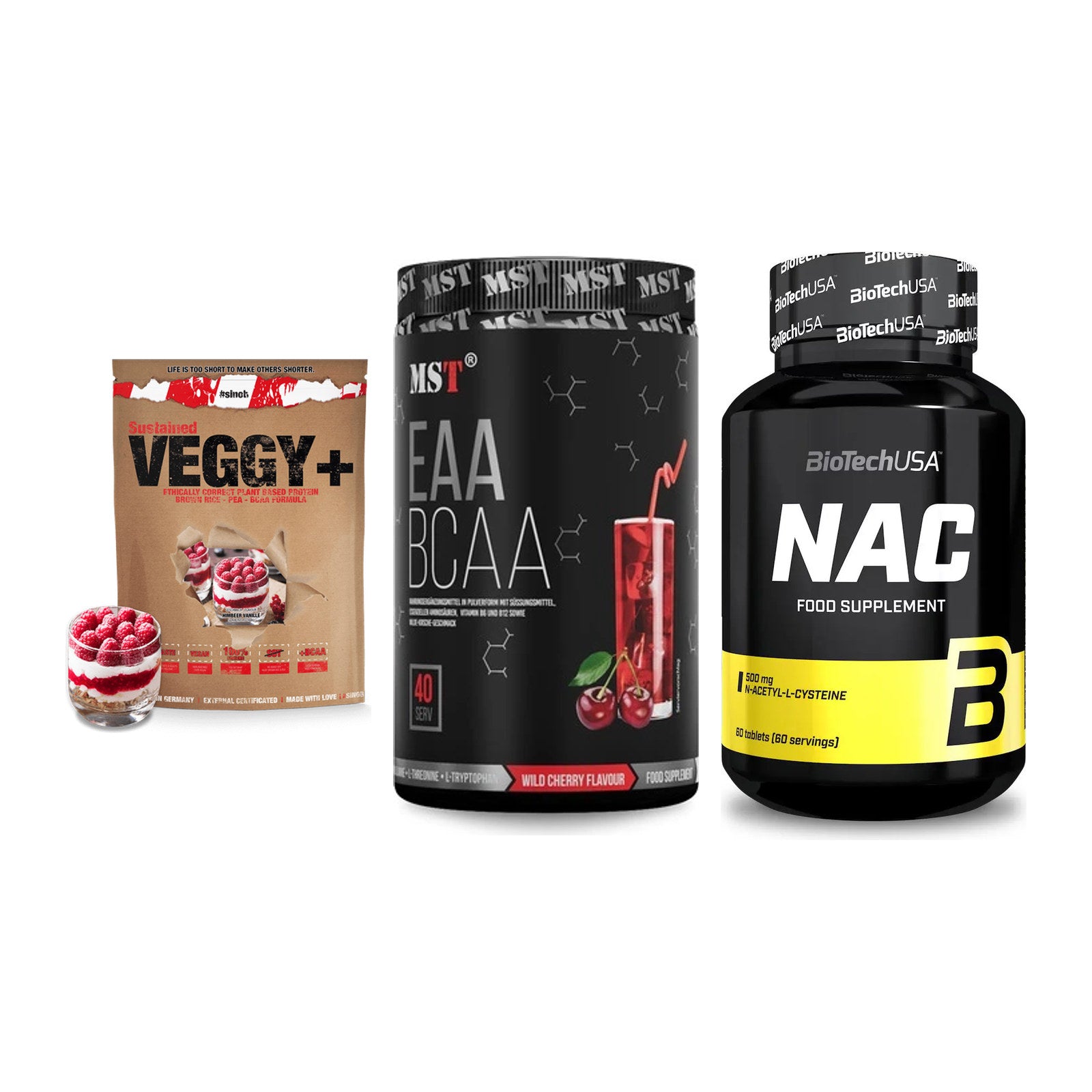 Pflanzliches Set: Sinob VEGGY + MST EAA & BCAA + BioTech NAC – alle enthaltenen Artikel