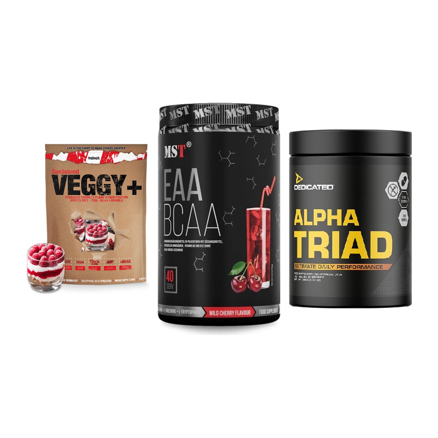 Pflanzliches Set: Sinob VEGGY + MST EAA & BCAA + Dedicated Alpha – alle enthaltenen Artikel