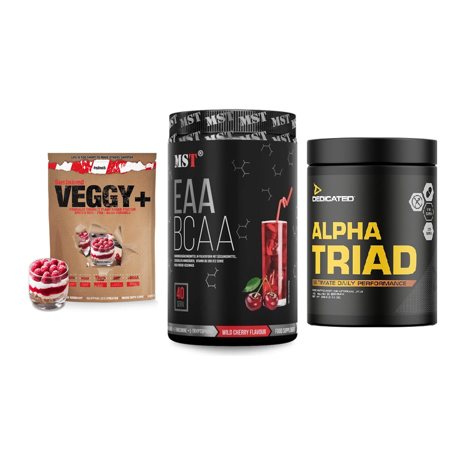 Pflanzliches Set: Sinob VEGGY + MST EAA & BCAA + Dedicated Alpha – alle enthaltenen Artikel
