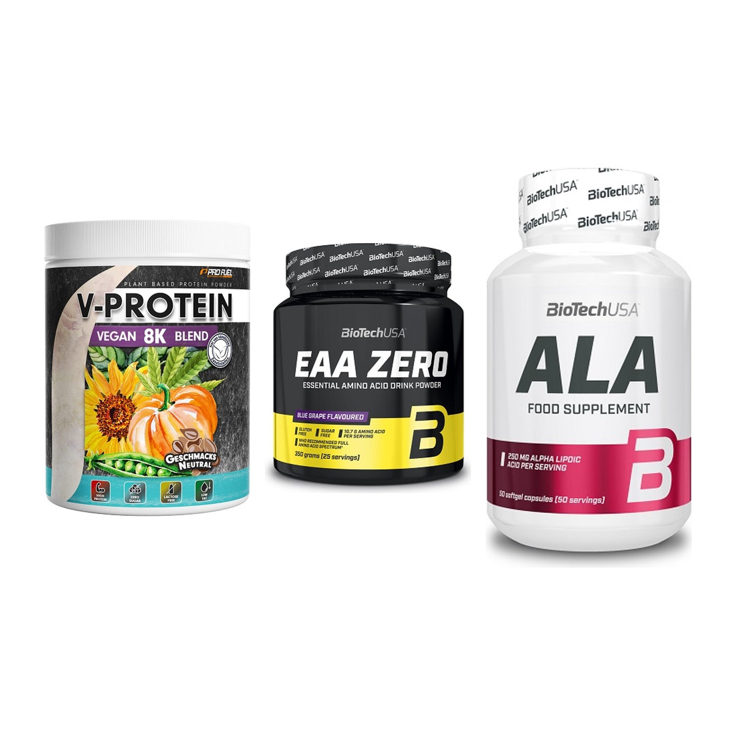Pflanzliches Set: ProFuel V-Prote + BioTech EAA + BioTech ALA – alle enthaltenen Artikel