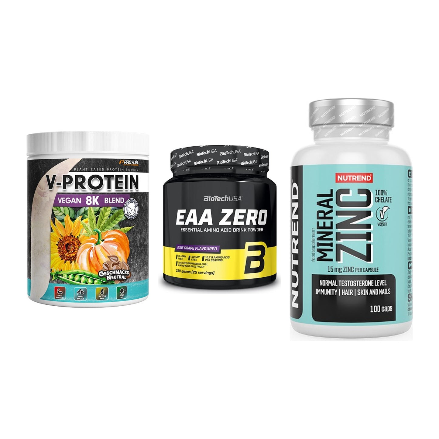 Pflanzliches Set: ProFuel V-Prote + BioTech EAA + Nutrend Zinc – alle enthaltenen Artikel
