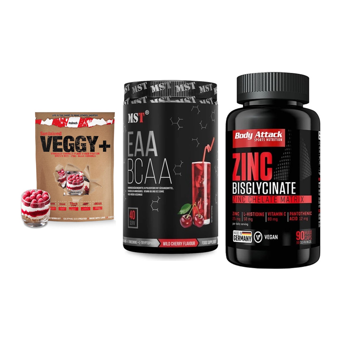 Pflanzliches Set: Sinob VEGGY + MST EAA & BCAA + Body Attack – alle enthaltenen Artikel