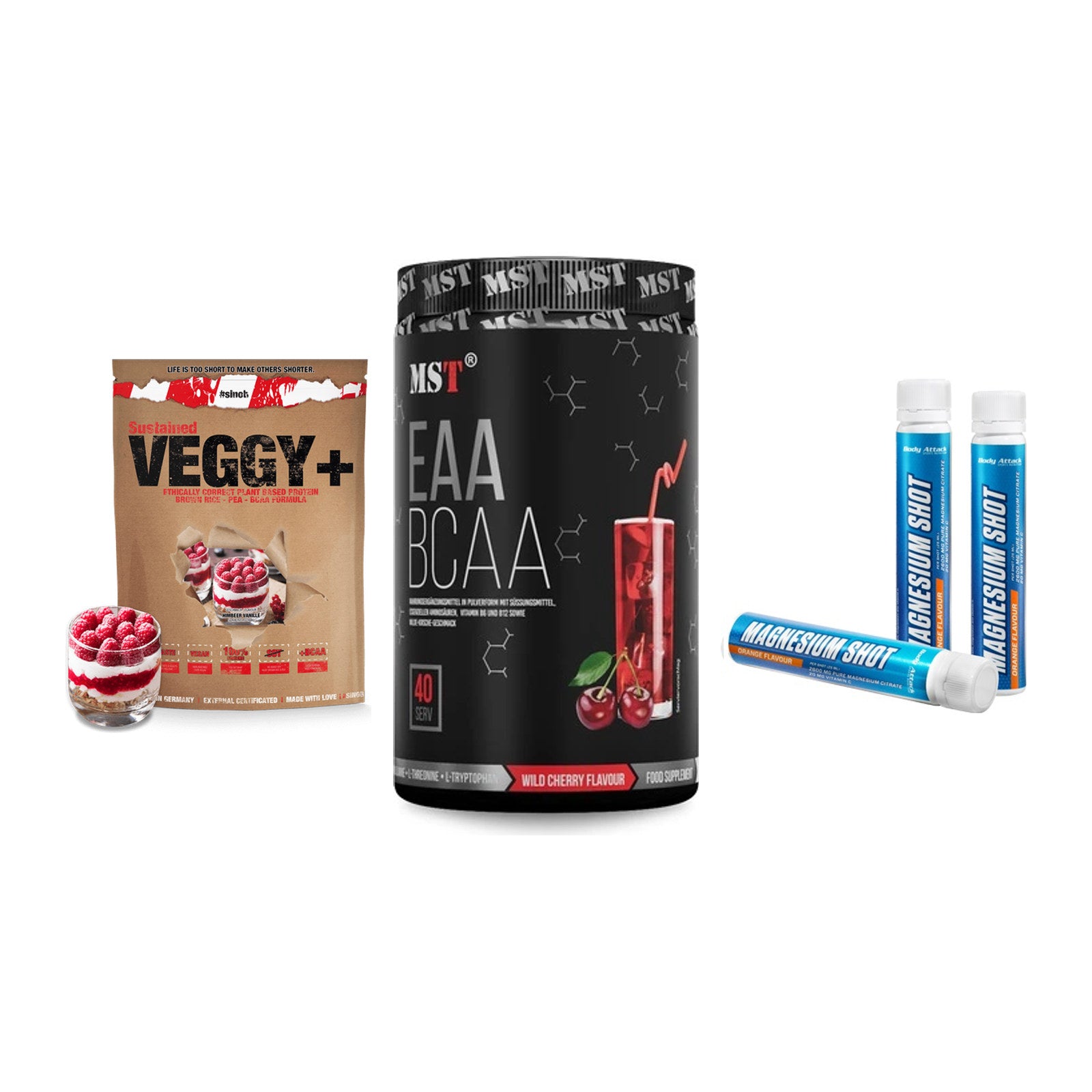 Pflanzliches Set: Sinob VEGGY + MST EAA & BCAA + Body Attack – alle enthaltenen Artikel