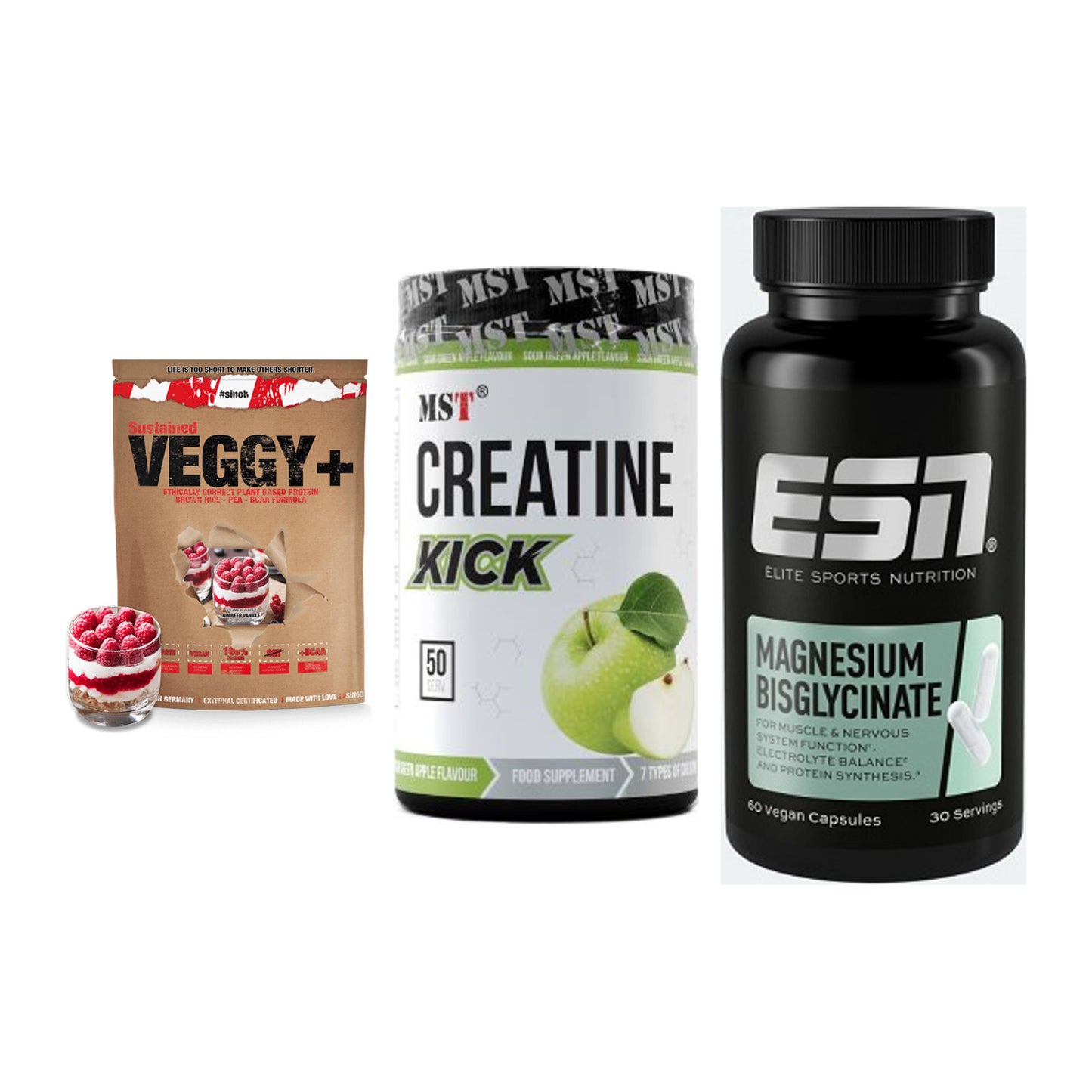 Pflanzliches Set: Sinob VEGGY + MST Creatine + ESN Magnesium – alle enthaltenen Artikel