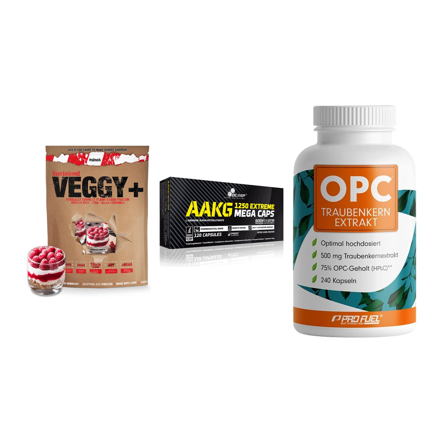 Pflanzliches Set: Sinob VEGGY + Olimp AAKG + ProFuel OPC – alle enthaltenen Artikel