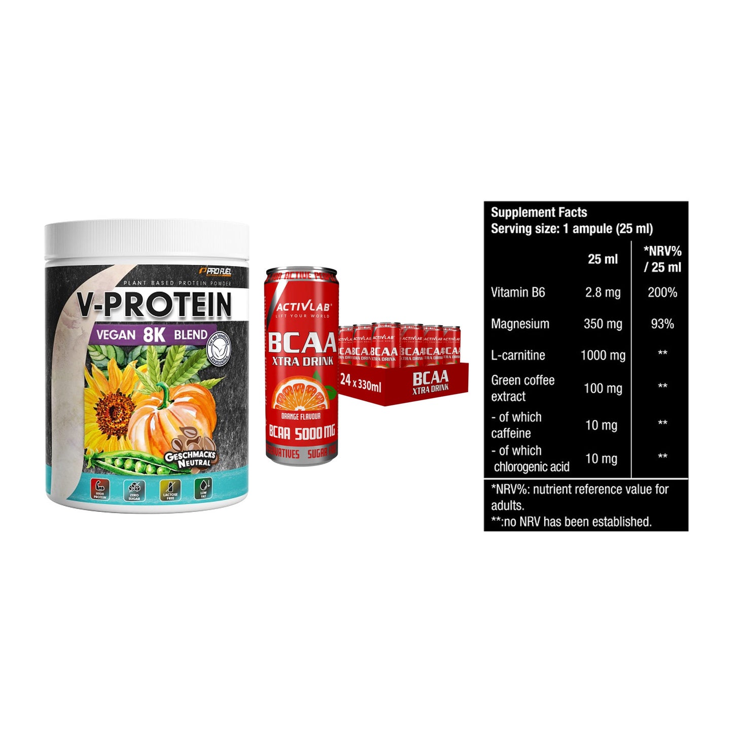 Pflanzliches Set: ProFuel V-Prote + Activlab BCAA + BioTech Magna – alle enthaltenen Artikel