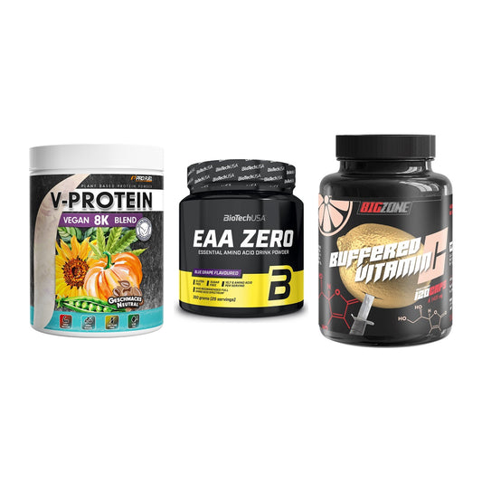 Pflanzliches Set: ProFuel V-Prote + BioTech EAA + Big Zone – alle enthaltenen Artikel