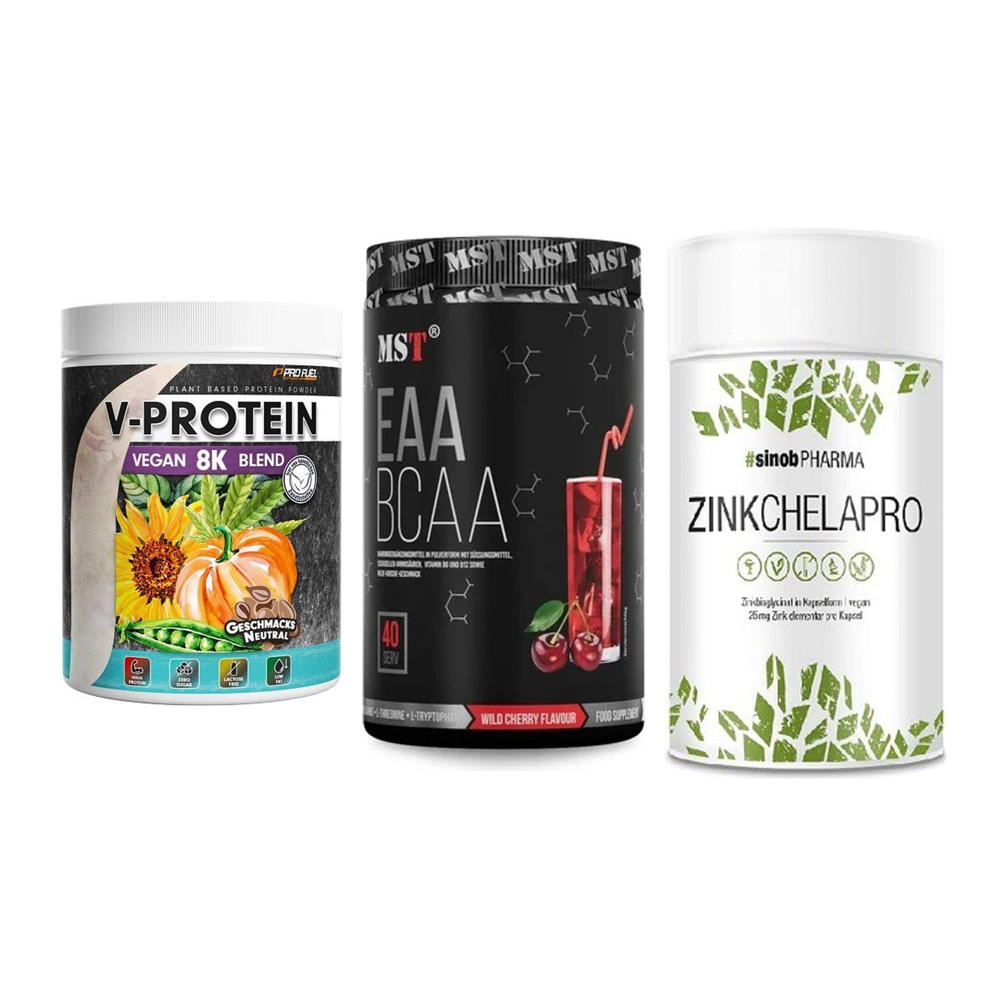 Pflanzliches Set: ProFuel V-Prote + MST EAA & BCAA + Sinob Zink – alle enthaltenen Artikel
