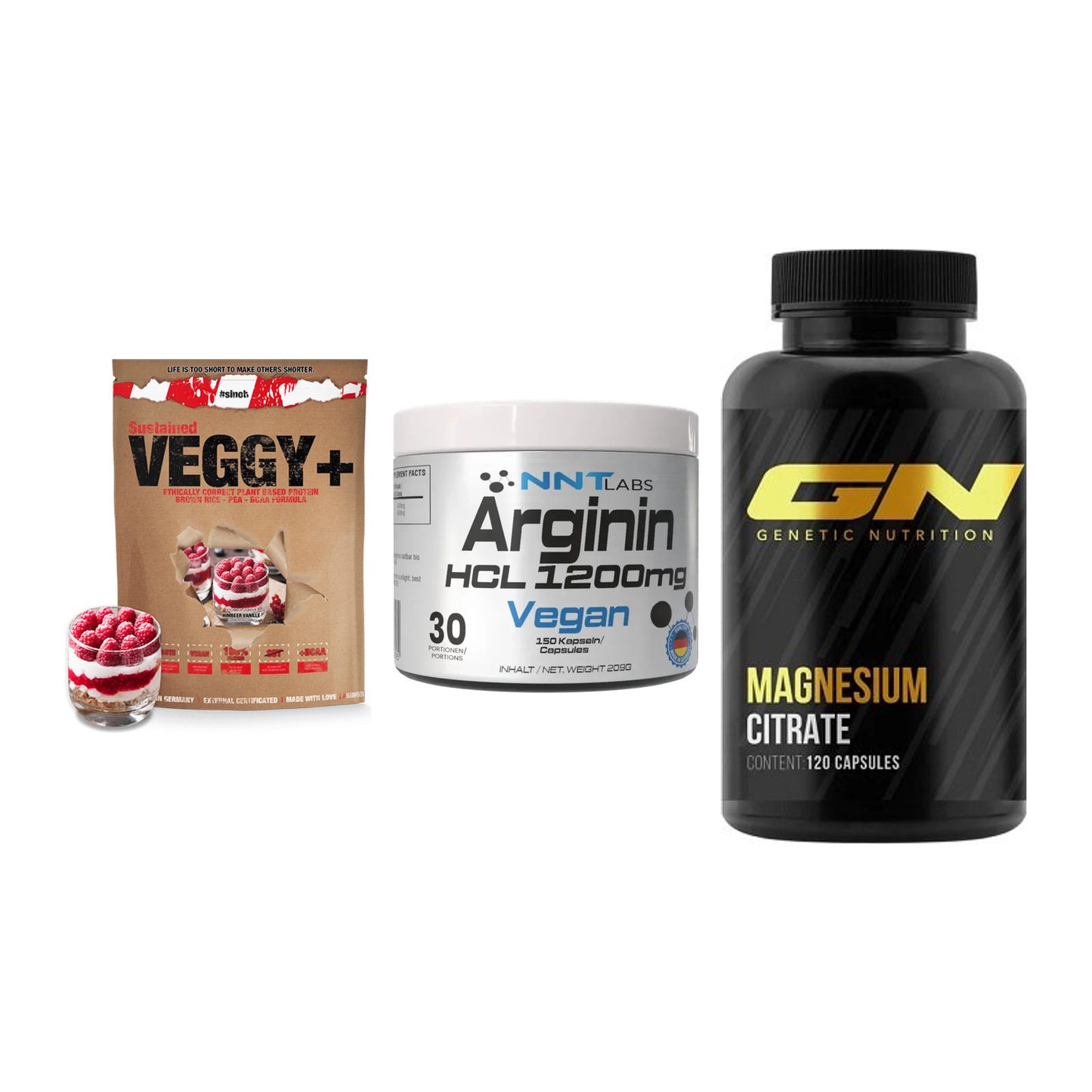 Pflanzliches Set: Sinob VEGGY + NNT Arginin HCL + GN Magnesium – alle enthaltenen Artikel