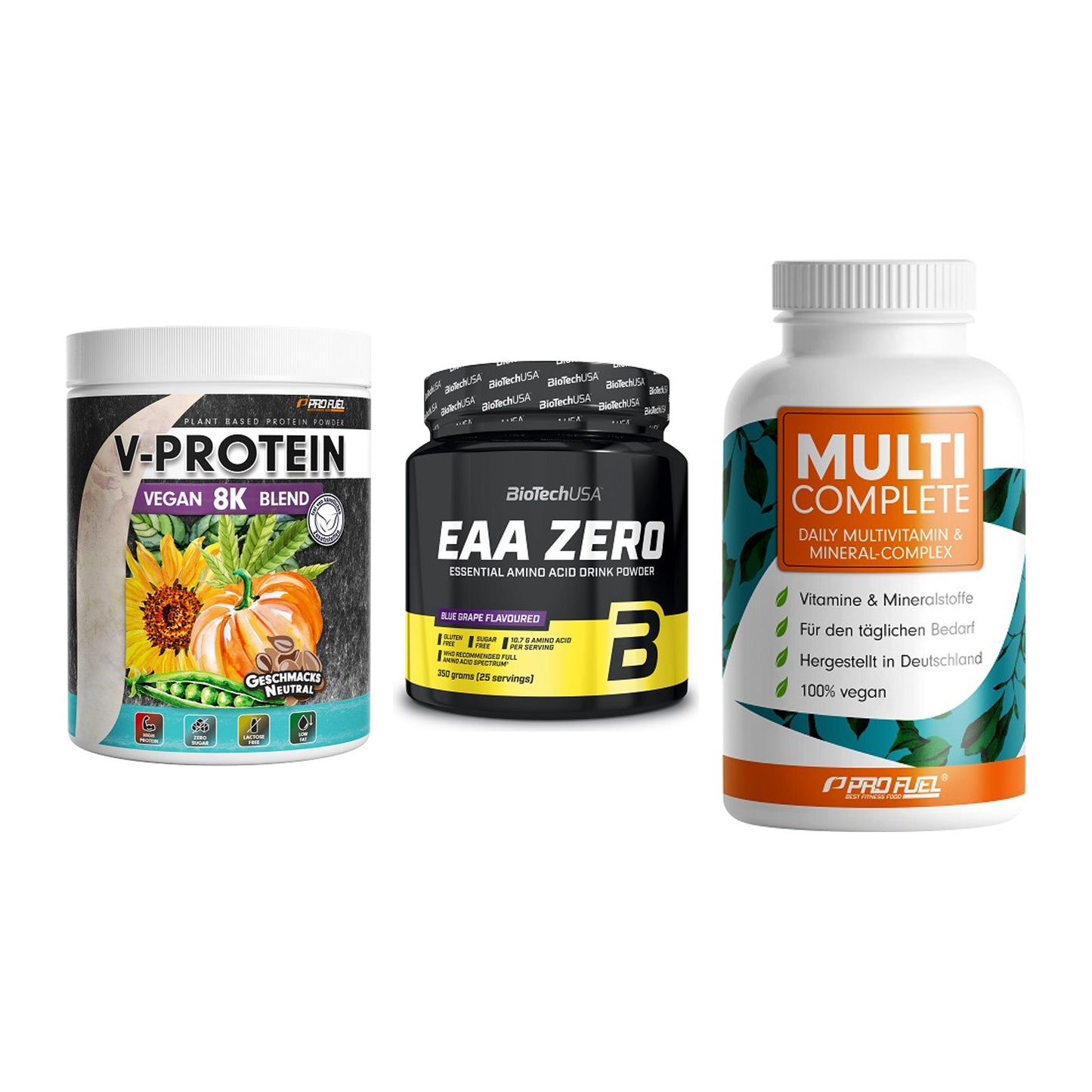 Pflanzliches Set: ProFuel V-Prote + BioTech EAA + ProFuel MULTI – alle enthaltenen Artikel