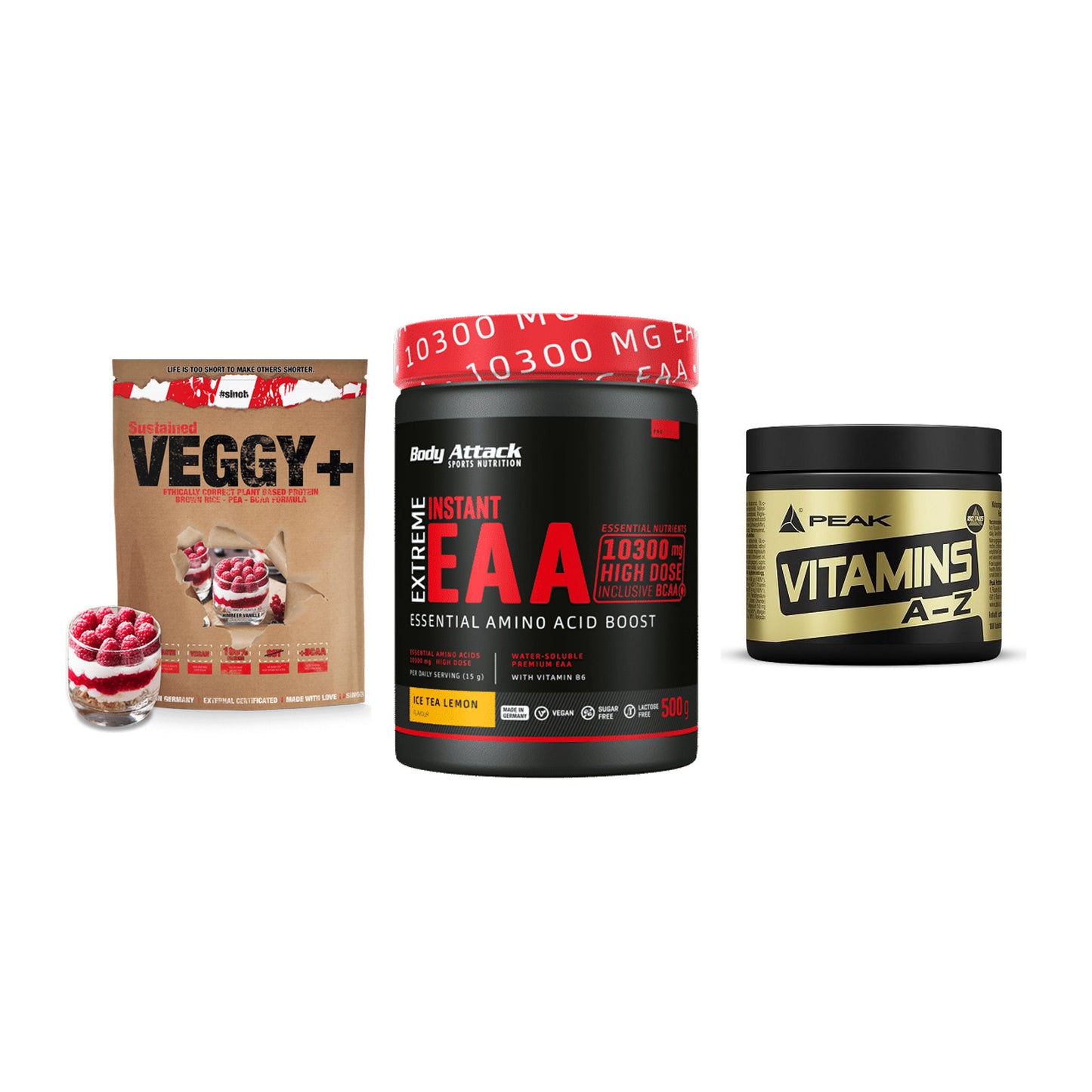Pflanzliches Set: Sinob VEGGY + Body Attack + Peak Vitamin – alle enthaltenen Artikel