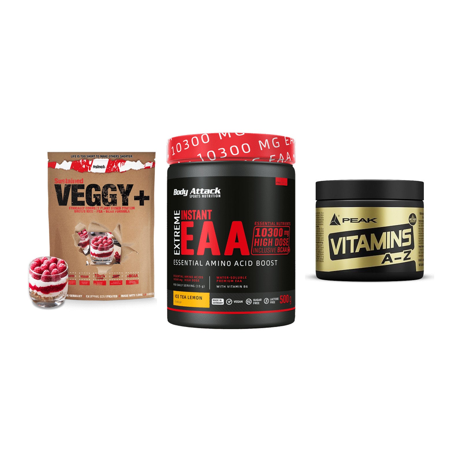 Pflanzliches Set: Sinob VEGGY + Body Attack + Peak Vitamin – alle enthaltenen Artikel