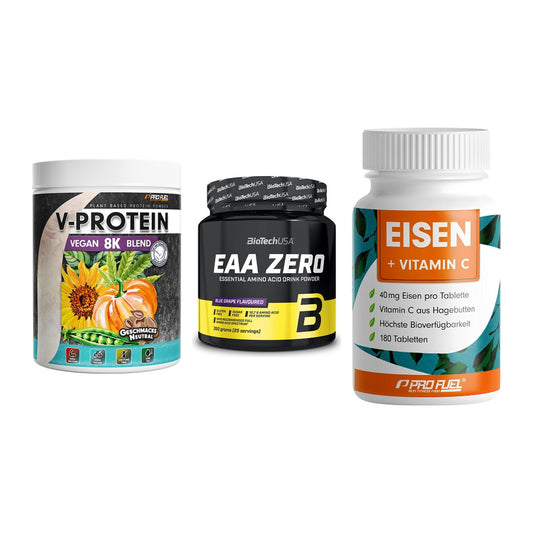 Pflanzliches Set: ProFuel V-Prote + BioTech EAA + ProFuel EISEN – alle enthaltenen Artikel