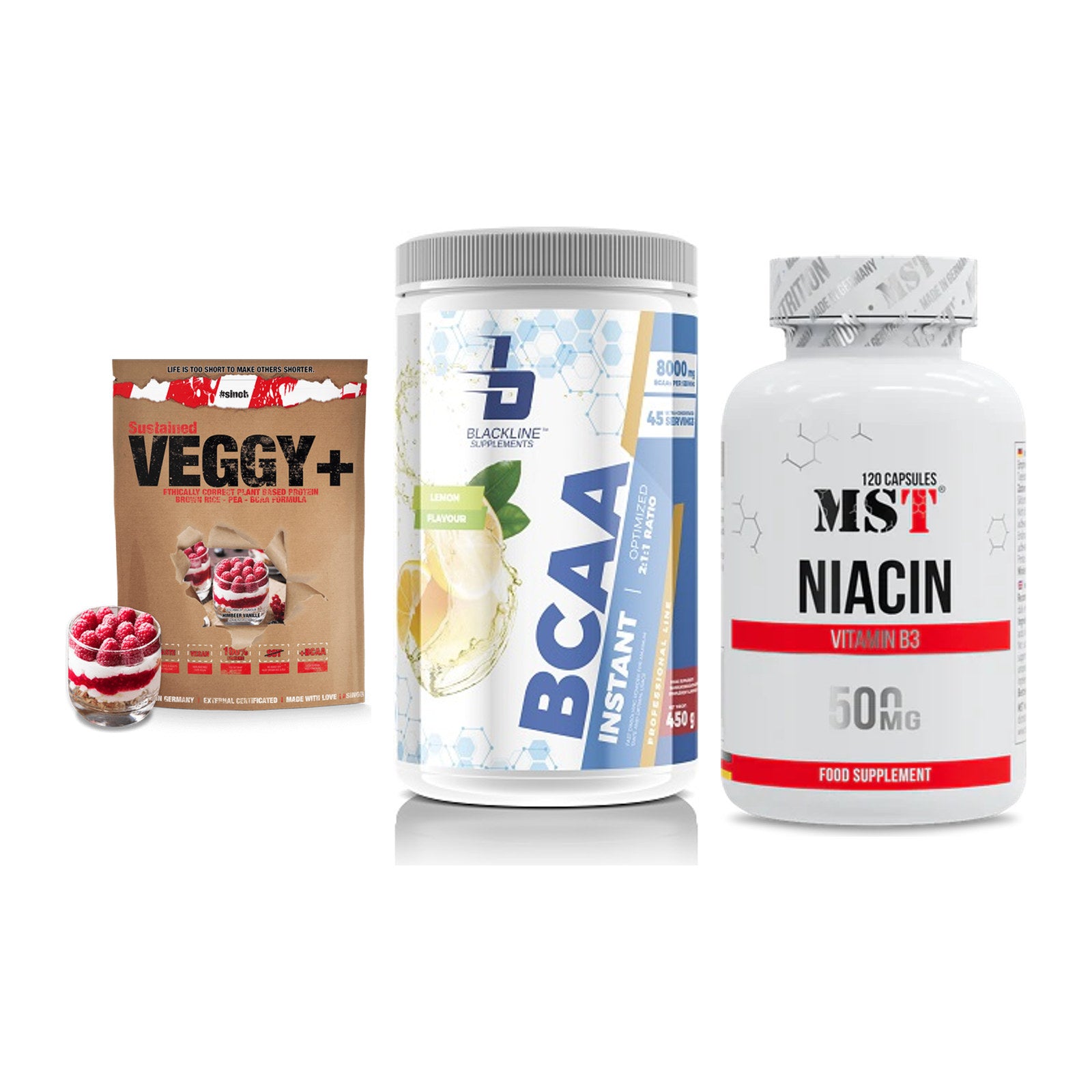 Pflanzliches Set: Sinob VEGGY + Blackline + MST Niacin – alle enthaltenen Artikel